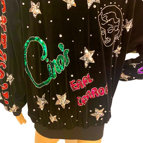 🆕 VINTAGE 80s BONNIE BOERER & CO VELVET SEQUIN HOLLYWOOD NIGHTCLUB SWEATSHIRT - Picture 12 of 16